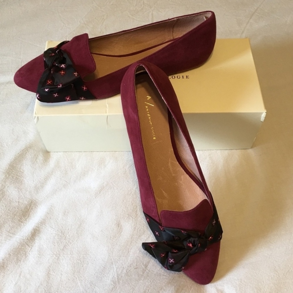 🫟 Anthropologie - Burgundy Suede Flats, Sz 11 (NIB) - Picture 3 of 8